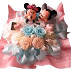 プリザーブドフラワー プレゼント 記念日 プリザーブドフラワー 水色バラ ディズニー 花 ミッキー ミニー ウェディング フィギュア入り クリアーケース付き