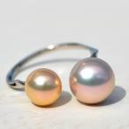 Yahoo! Yahoo!ショッピング(ヤフー ショッピング)特級 2粒 パール フリーサイズ リング 8mm 7mm　えり抜きトッピン！ メタリックナチュラルカラー淡水真珠 KB25 YA-R374