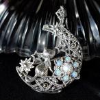 碌山オパール月と星猫ブローチペンダ...