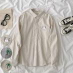 シャツ長袖レディースブラウスストライプ柄長袖シャツゆったり長袖ブラウス刺繍...