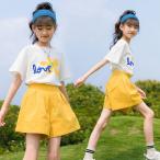 女児 Tシャツ 夏 ショートパンツ 上下セット 女の子 ハーフパンツ 半袖Tシャツ 2点 セットアップ 子供 夏Tシャツ ガールズ ワイドパンツ 送料無料