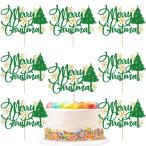 メリークリスマスケーキトッパー グリーングリッター クリスマスツリー ゴールドスノーフレークデザイン ビッグケーキトッパー クリスマスホリデーケーキデ