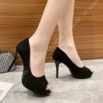 ハイヒール ヒール10cm オープントゥ サンダル キャバ パンプス キャバクラ キャバ嬢 スエード ピンヒール 二次会 結婚式 謝恩会 発表会 披露宴 滑り止め 厚底