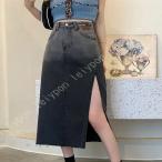 スカート デニム レディース ロング丈 無地 ハイウエスト プリーツ Aライン 着痩せ 通勤 柔らかい 春夏 可愛い きれいめ エレガント 上品 タイトスカート