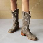 ショッピングウエスタン ウエスタンブーツ ウエスタン カントリーダンス カウボーイ 刺繍 ロングブーツ 女性用 本革調 茶色 カーキ ブラウン ラウンドトゥ ジョッキーブーツ