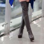 レディース ロングブーツ 歩きやすい ニーハイブーツ 黒 美脚 太ヒール 厚底 ハイヒール ブーツ 長靴 高筒ブーツ ストレッチブーツ 長ブーツ 秋冬 シンプル