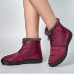 スノーブーツ レディース ショート ブーツ スノーシューズ 黒/赤 ウィンターブーツ 大きいサイズ 防水 防寒 防滑 保暖 冬用 カジュアル 綿靴 雪靴