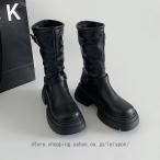 ブーツ エンジニアブーツ ロング丈ブーツ 厚底 フラットシューズ ベルト プレーントゥ レディース ミドルブーツ ミドル丈 太めヒール ローヒール スクエアトゥ