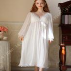 ネグリジェ ルームワンピース パジャマ モーダル ルームウェア ロング お寝巻き 長袖 ロング丈 春夏秋 お姫様気分に レディース 大きいサイズ 可愛い セクシー