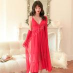 2点セット ナイトガウン レディース 姫系 レース ネグリジェ 寝巻き マキシ丈 ロマンティック ルームワンピース パジャマ ガウン 部屋着 ナイトウェア