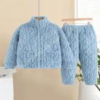 もこもこ パジャマ レディース 大きいサイズ 秋冬 ルームウェア ゆったり パジャマ 襟なし 上下セット 厚手 長袖 長パンツ 秋 冬 上下セット 部屋着 ギフト