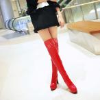 サイハイブーツ 厚底 ストレッチ サイハイ ニーハイ ブーツ エナメル ヒョウ柄 オシャレ ハイヒール 厚底ブーツ 太ヒール レオパード ヒール12cm