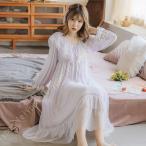 ネグリジェ パジャマ ワンピース フリル 長袖 ロング 春夏 ルームワンピース お姫様 レースフリル かわいい レディース ネグリジェ パジャマ ワンピース