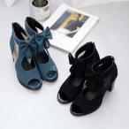 レディーズ ブーツサンダル ファスナー サマーブーツ ショートブーツ ミドルヒール メッシュ シースルー シューズ 大きいサイズ 歩きやすい 美脚 おしゃれ