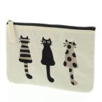 俣野温子マタノアツコ 仲良し猫 刺繍平ポーチ オフホワイト「全国送料430円」