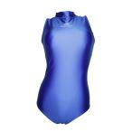 【SWIMHXBY】　競泳水着 レディース　ガールズ  203  バックジップ　パッド付　水球モデル　無地　青　光沢　メタリック　N１　ローレグ　フィットネス