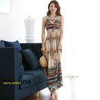 リゾートワンピース ハワイ ロング マキシ丈 肩だし 肩見せ Vネック ノースリーブ ハワイ グアム 旅行 10代 20代 30代 40代 50代 リゾート