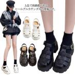 グルカ サンダル 前詰まり 厚底 7cm ウェッジソール 太いヒール 歩きやすい レディース スクエアトゥ ベルトサンダル ストラップ サンダル コン