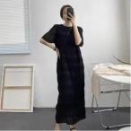 シャーリング シフォンワンピース ロング ワンピース 半袖 レディース おすすめ おしゃれ シアー 結婚式 セレモニー オフィス