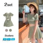 水着 レディース 体型カバー 半袖 2点セット タンキニ ショートパンツ 通販 フィットネス スポーツ セパレート ビーチ プール ジム運動用 水着