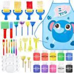 Shuttle Art 指絵の具 10色 37点セット 60ml スタンプ スポンジブラシ付 水性 洗える 子供用 手形アート フィンガーペイン