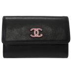  прекрасный товар Chanel кожа черный Lucky цветок здесь Mark футляр для карточек кейс чёрный 0055 CHANEL