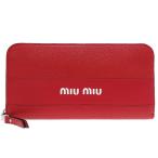 新品同様 ミュウミュウ レザー レッド 赤 ラウンドファスナー長財布 財布 0011 MIUMIU