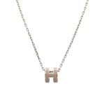 新品同様 エルメス ポップアッシュ ミニ H ロゴ ベージュ シルバー金具 ネックレス 1329 HERMES