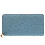 未使用品 グッチ バンブー 453158 オーストリッチ ターコイズブルー ラウンドファスナー 長財布 0797 GUCCI