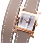 新品同様 エルメス Ｈウォッチ ドゥブルトゥール HH1.202c クオーツ 腕時計 SS/レザー シルバー U刻印 1101 HERMES レディース