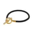 未使用 エルメス グレナン レザー メタル ブラック ブレスレット 黒 ゴールド 0134 HERMES