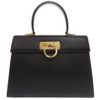 美品 サルヴァトーレフェラガモ ガンチーニ AF-21 2181 レザー ブラック ハンドバッグ 黒 0281 Salvatore Ferragamo