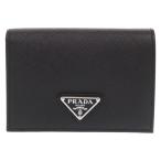 未使用品 プラダ トライアングルロゴ サフィアーノレザー ブラック 二つ折り財布 黒 1484 PRADA