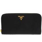 美品 プラダ ラウンドファスナー シワ加工 ナイロン ブラック 1716 黒 長財布 PRADA