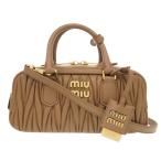 未使用 ミュウミュウ アルカディ マテラッセ 5BB142 レザー キャメル 2way ハンドバッグ ブラウン 0098 MIUMIU