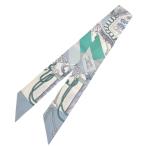 美品 エルメス ツイリー Cliquetis クリケティス シルク グリーン ブルー スカーフ  緑 0168 HERMES