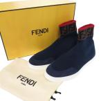 未使用 フェンディ FFロゴ ソックススニーカー ズッカ ニット スニーカー ネイビー レッド ブラウン 2024　FENDI