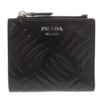 美品 プラダ ロゴ コンパクトウォレット ブラッシュドレザー ブラック 二つ折り財布 黒 0352 PRADA