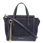 サルヴァトーレフェラガモ エイミー 21G500 パイソンストラップ デニム レザー ネイビー 2way ハンドバッグ 0354 Salvatore Ferragamo