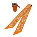 美品 エルメス ツイリー 右岸と左岸 スカーフ シルク オレンジ/マルチカラー 0326 HERMES