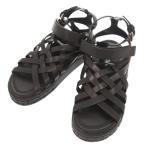 ショッピングプラダ 未使用品 プラダ サイズ37 レザー ブラック サンダル メッシュサンダル 黒 1112 PRADA