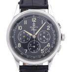 美品 ゼニス エルプリメロ 90/01-0010.420 手巻き 腕時計 SS/クロコダイル ブラック 黒文字盤 0122 ZENITH メンズ