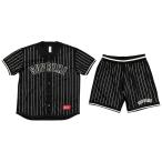  Supreme выставить стразы полоса Baseball джерси L размер полиэстер Logo черный Rhinestone Stripe Baseball Jersey Supreme