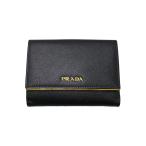 プラダ 2つ折り財布 1MH523 サフィアーノ レザー ブラック ゴールド PRADA