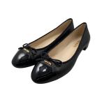 プラダ パンプス バレリーナ フラットシューズ 1F889D 36 1/2サイズ ロゴ リボン ブラック ゴールド金具 PRADA