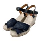 クロエ サンダル エスパドリーユ ウェッジソール CHC24S995FU 36サイズ アンクルストラップ ロゴ ブラック ベージュ Chloe