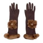  Louis Vuitton перчатки норка перчатка M74274 кашемир цветок мех Brown LOUIS VUITTON