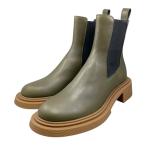 ロエベ ショートブーツ チェルシー 42サイズ レザー サイドゴア ロゴ カーキ グリーン LOEWE