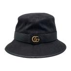 グッチ 帽子 GGキャンバス バケットハット 576587 Lサイズ レザー ダブルG ロゴ ブラック ゴールド金具 GUCCI