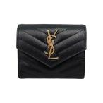 サンローラン 3つ折り財布 モノグラム コンパクト スリーフォールド ウォレット 403943 テクスチャードキルティングレザー ブラック ゴールド金具 SAINT LAURENT